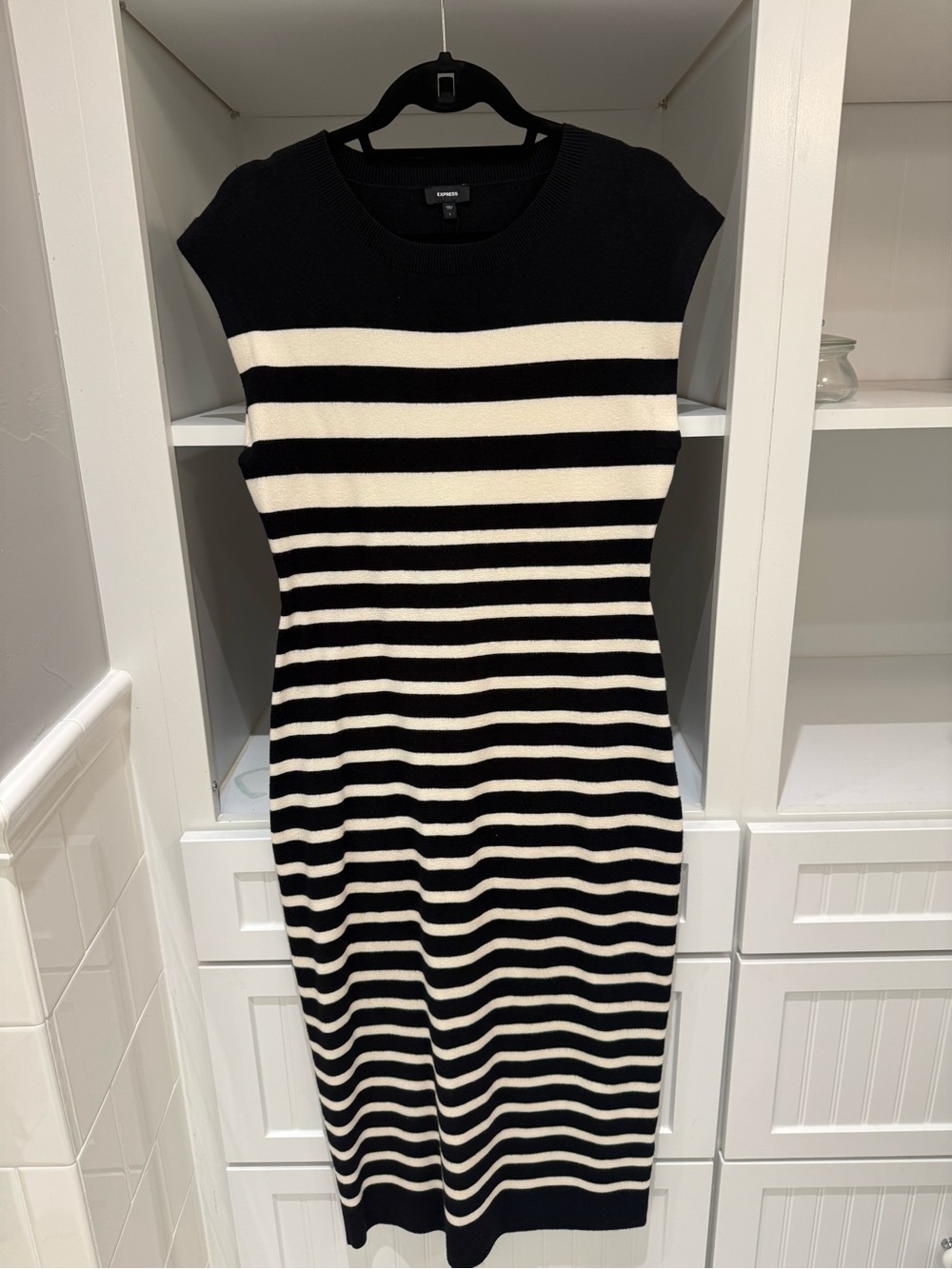 Express Black and White Striped Midi Dress